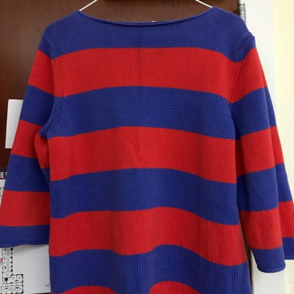 Vintage red and blue striped boatneck knit sweater - Picture 2 of 3